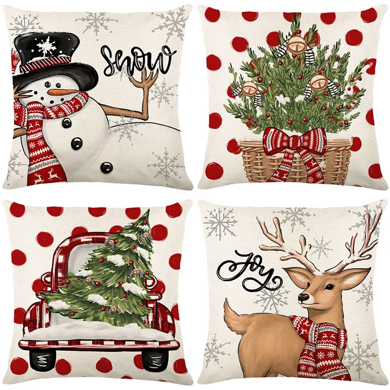 Christmas Pillow Case for Home Sofa Linen Elk Print Pillow Holiday Party Atmosphere Decorative Pillow Case Office Cushion