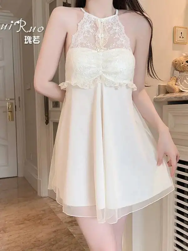 Wunderschöner sexy gepolsterter BH in Übergröße, leichtes, luxuriöses, transparentes Spitzen-Satin-Nachthemd, Robe-Kleid, elegantes, süßes Minikleid, 2025, Neu 9R2O