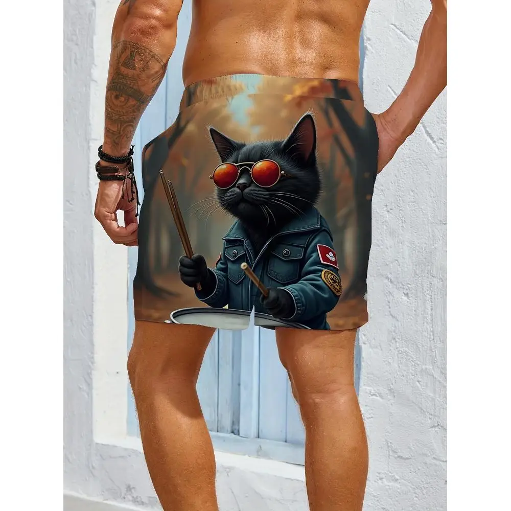 1pcs Men's Short swim trunks2026 Summer 3D Printed Short sleeve running Men's pants Polyester Breathable Quick drying