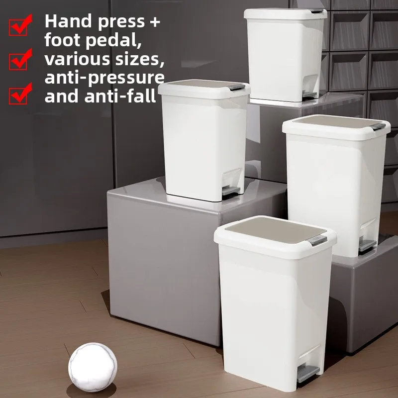 

1pc 6.5/8L/10L/15L/20L Plastic Foot Pedal Double Opening Trash Can with Lid for Use in Bathroom Kitchen Living Room Dorm Office
