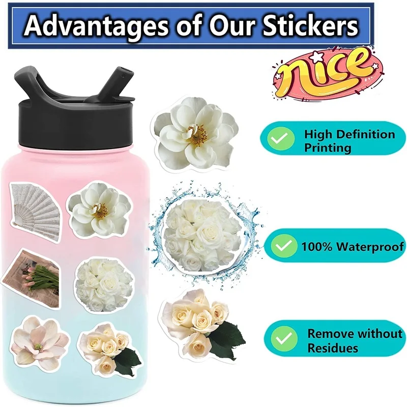 10/30/50PCS Kawaii Fairy Flower PVC Sticker Aesthetic Hand Accounting DIY Decoration Scrapbooking Stationery Supplies for Kids