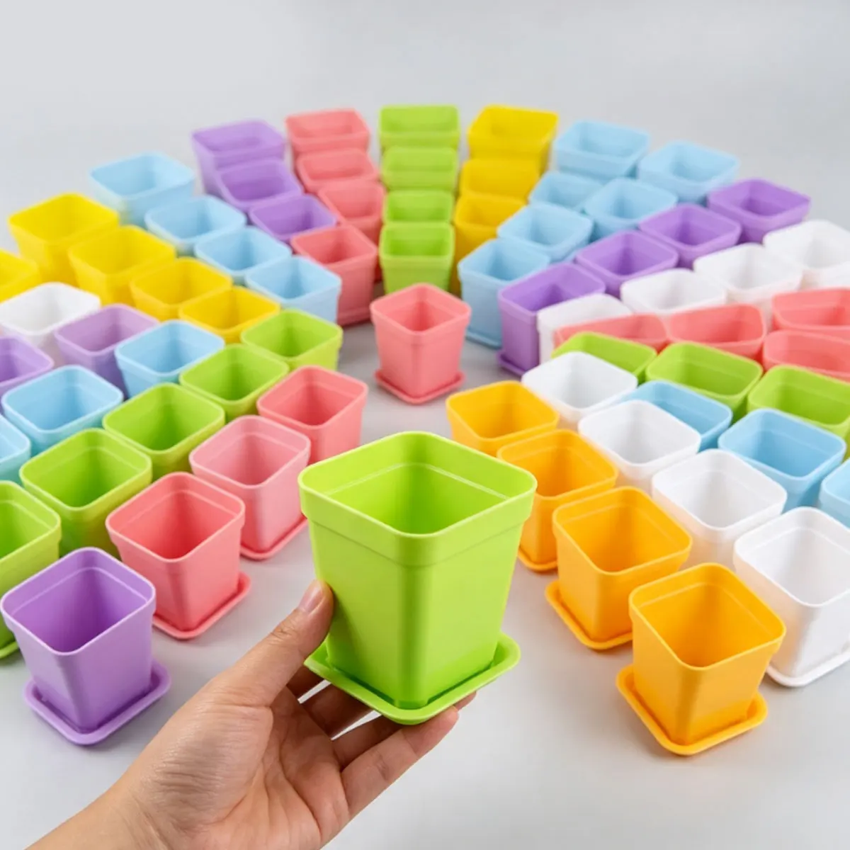 10Pcs 7x7cm Square Plastic Flowerpot Set – Includes Covers, Ideal for Garden, Balcony, Home Decor & Office Desk  ZSY