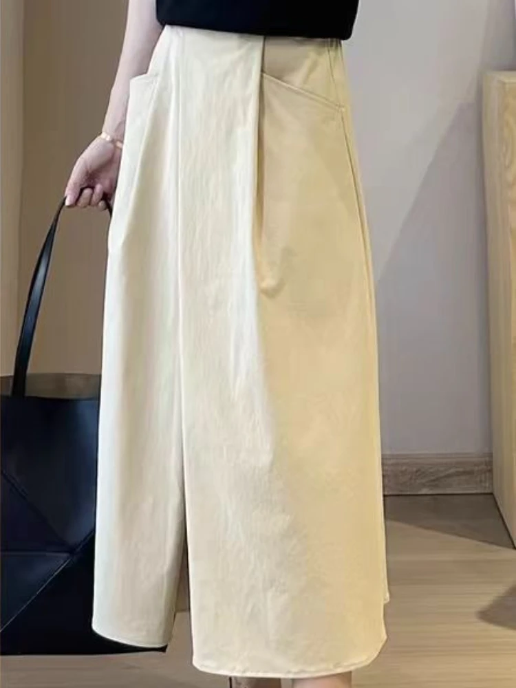 

Solid Color Big Size Half Skirt for Women Leisure A- Line with Pocket Chinese Origin Simple Plus Size Mid Length Skirt 2025