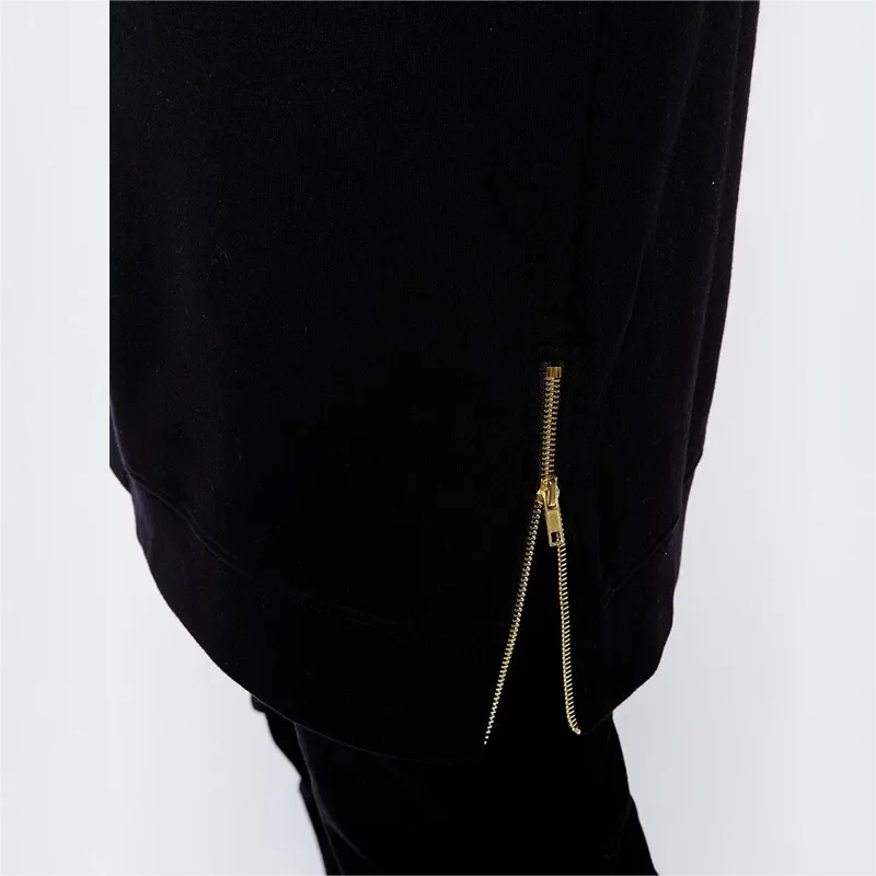 Mens Black Long Sleeve Men Sweatshirts  t shirts Hip hop Street Wear Fashion Sde Zipper Sweatshirt shirts