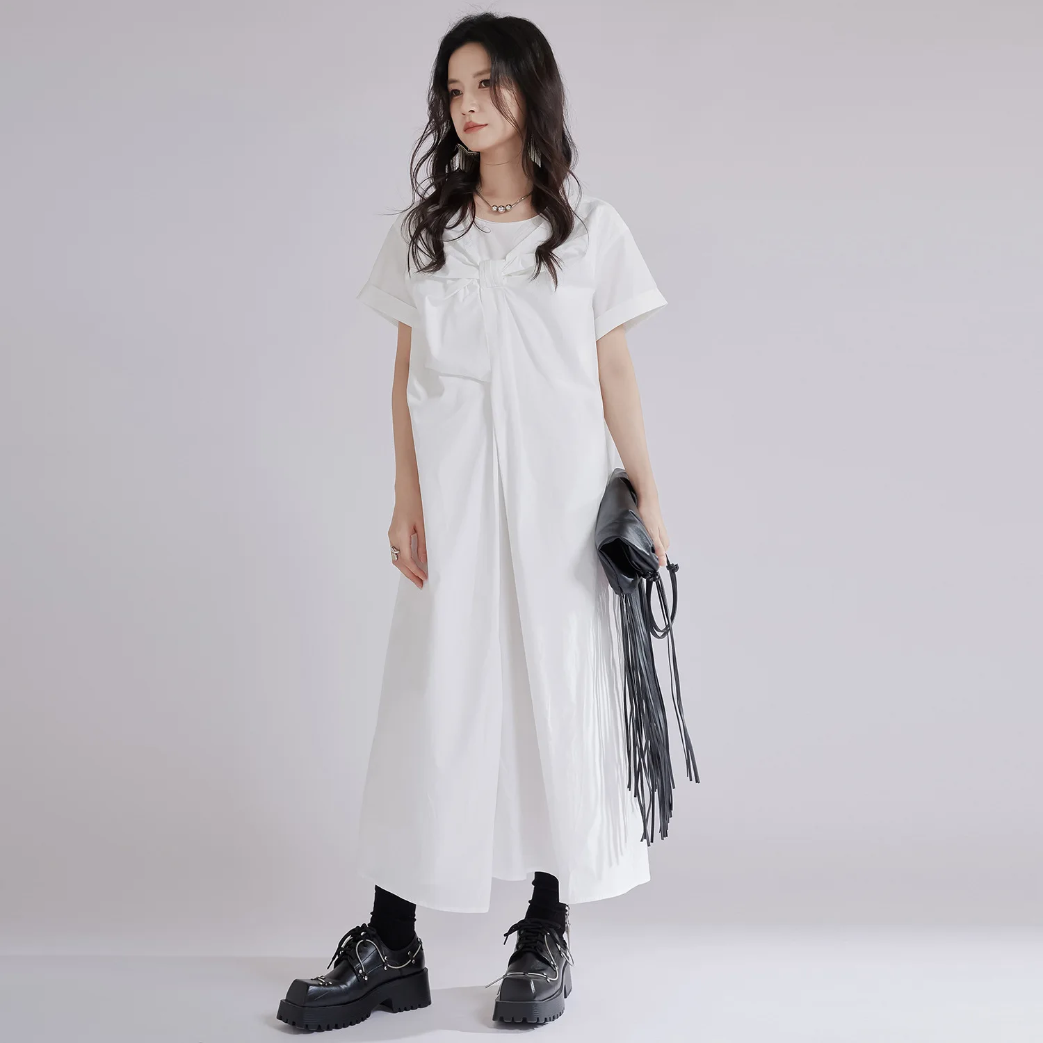 فستان نسائي من Tannt بأكمام قصيرة أسود مع قميص فساتين موضة غير رسمية غير منتظمة قمصان صيفية طويلة فساتين طويلة 2025 جديد