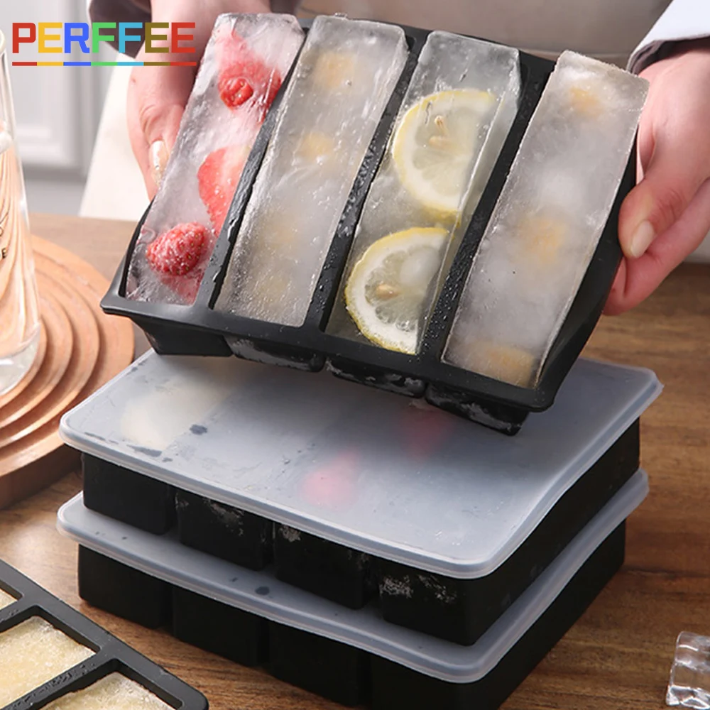 

Ice Cube Tray with Lid Stackable Freezer Ice Trays Large Rectangular Ice Cube Mold Easy-Release Ice Cube Mould Kitchen Items