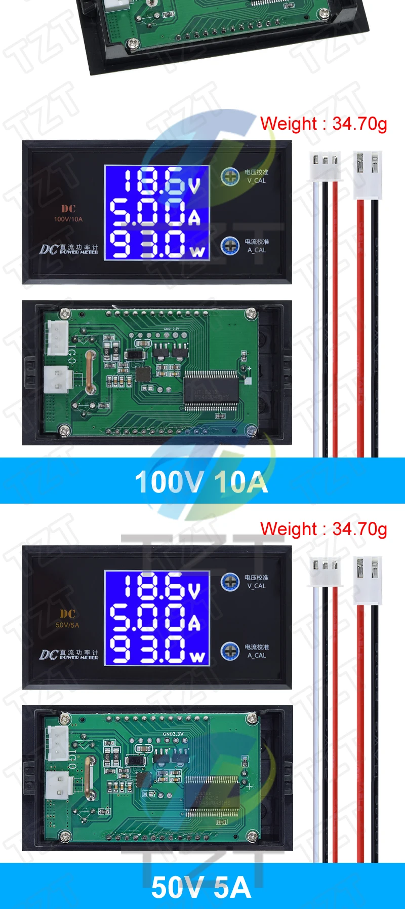LCD Digital Voltmeter Amperemeter Wattmeter Spannungs-Strom-Leistungsmesser Volt-Detektor Tester Monitor DC 0 bis 100V 10A 1000W – Detail 7
