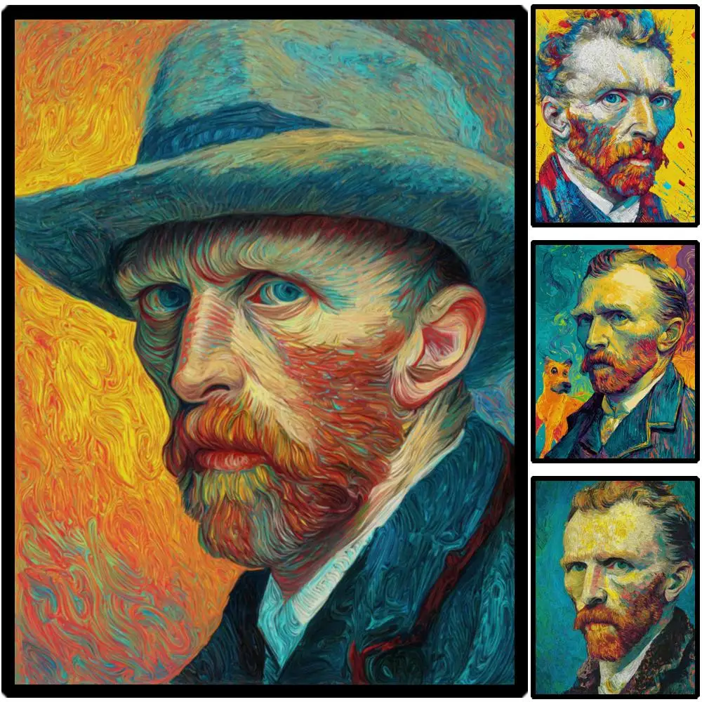 Van Gogh Portrait HD Printed on Canvas Abstract Psychedelic Pop Art Colorful Contemporary Wall Decor for Living Room Study Room