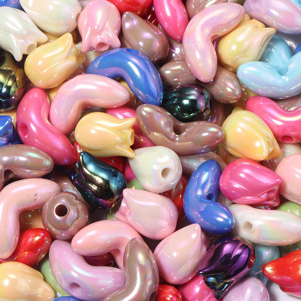 20 Stück farbig plattierte Tulpenblüten- und Blätter-Acrylperlen, lose Abstandsperlen für DIY-Bastelarbeiten, Ohrringe, Schlüsselanhänger, Schmuckherstellungszubehör – Detail 5
