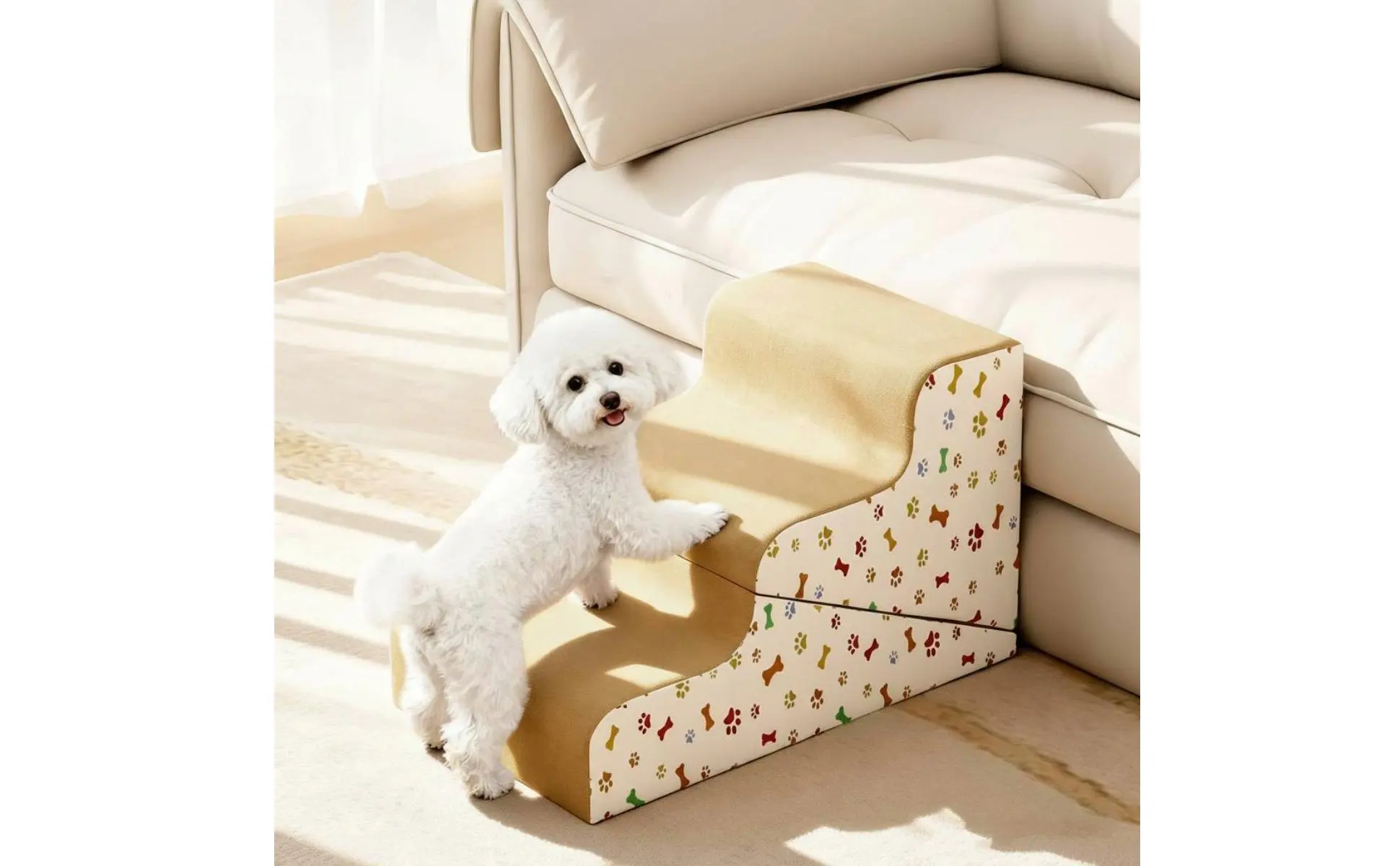 Transformable Pet Stairs Ramp Cleanable Cover Foldable Pet Ramp Three-Tier Dog Stairs Non-Slip Surface for Older Animals