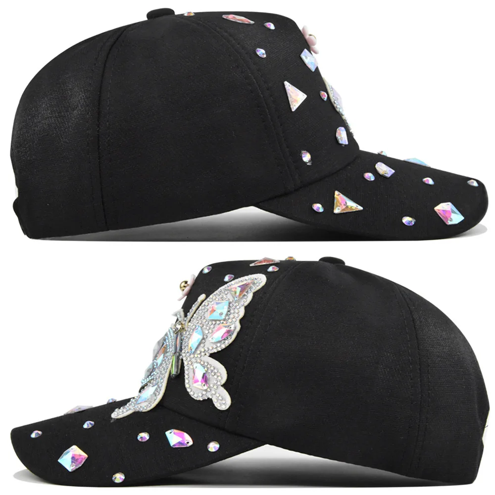 Women's Bling Rhinestone Butterfly Baseball Cap Adjustable Hip Hop Hat