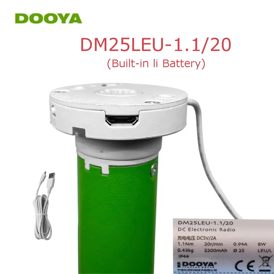 

DOOYA DM25LEU 1.1N Tubular Blinds Motor Built-in Li Battery USB Charge Rolling Blinds for Dia.38mm Tube,Support RF433 Remote