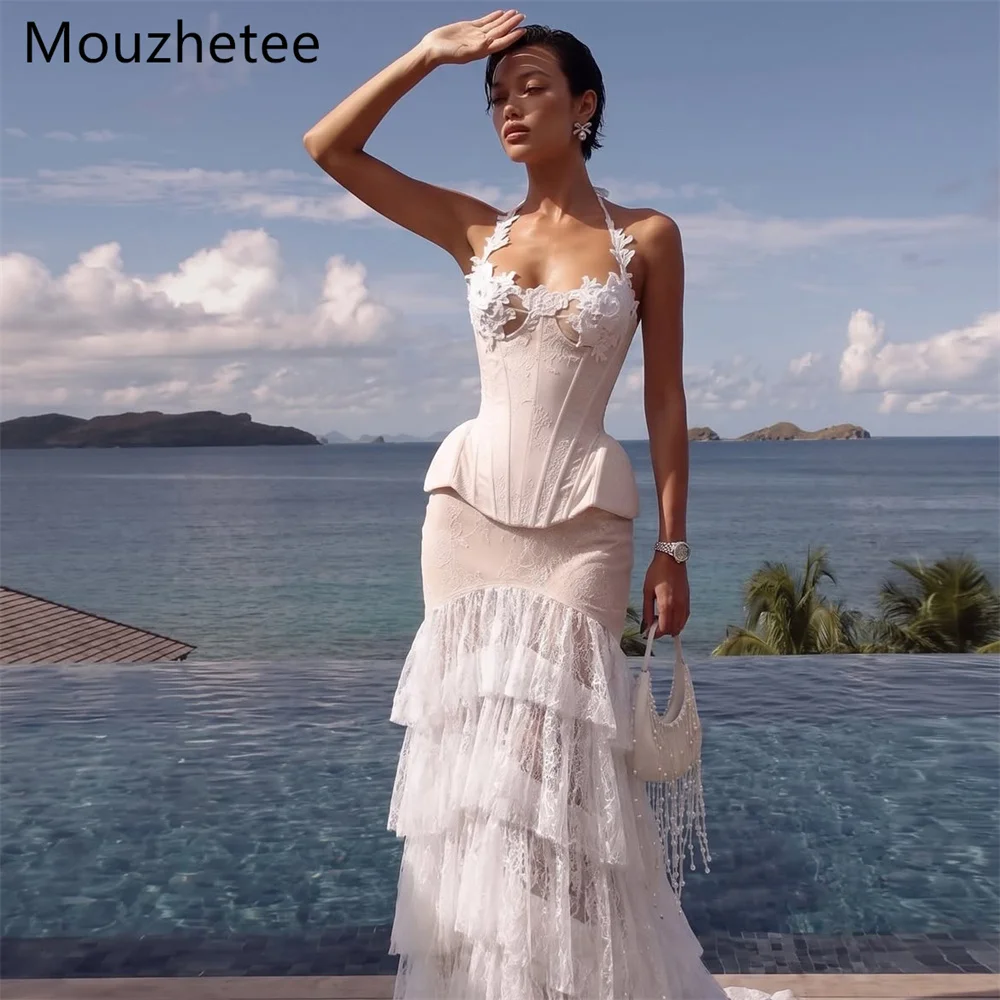 Mouzhetee A-Line Elegant Halter Lace Appliques Wedding Dresses Simple Sleeveless Brides Gown Custom Made 2026
