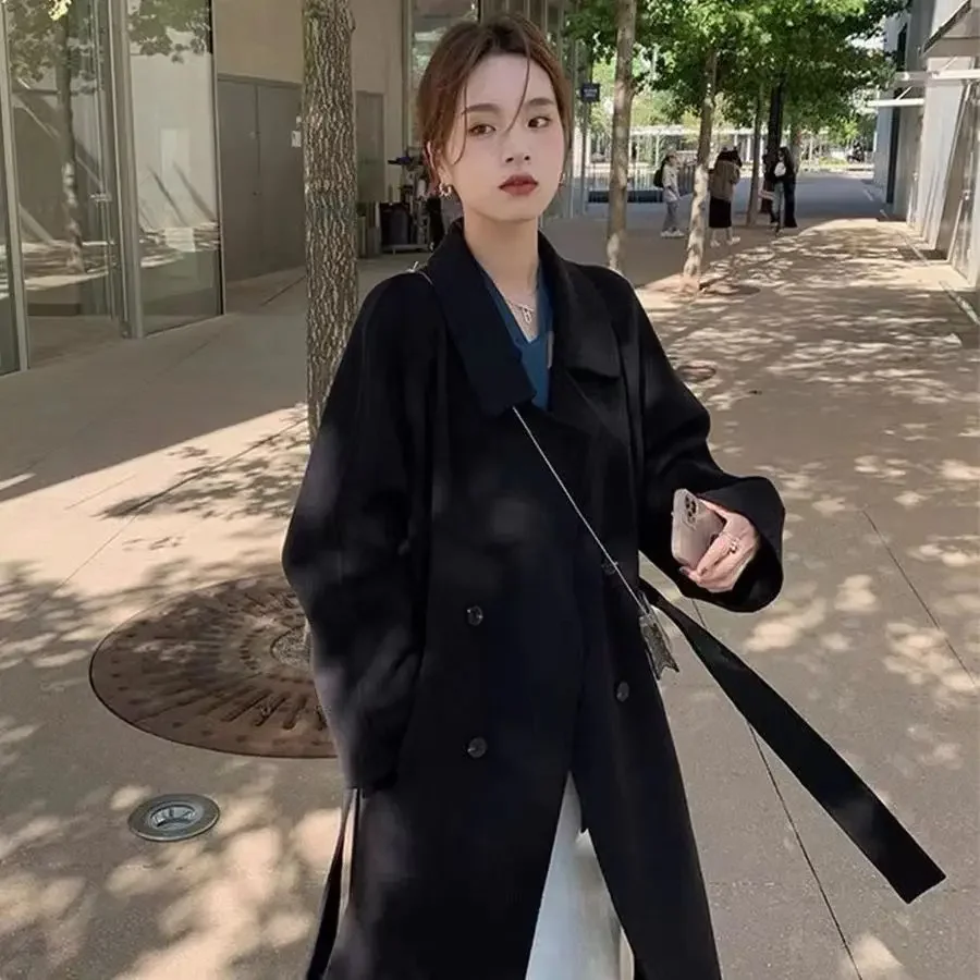 عادية حجم كبير معطف الصوف المرأة فضفاض التخسيس الخصر مقصوص منتصف طول بنطلون المواد الخريف نمط جديد عصري #3