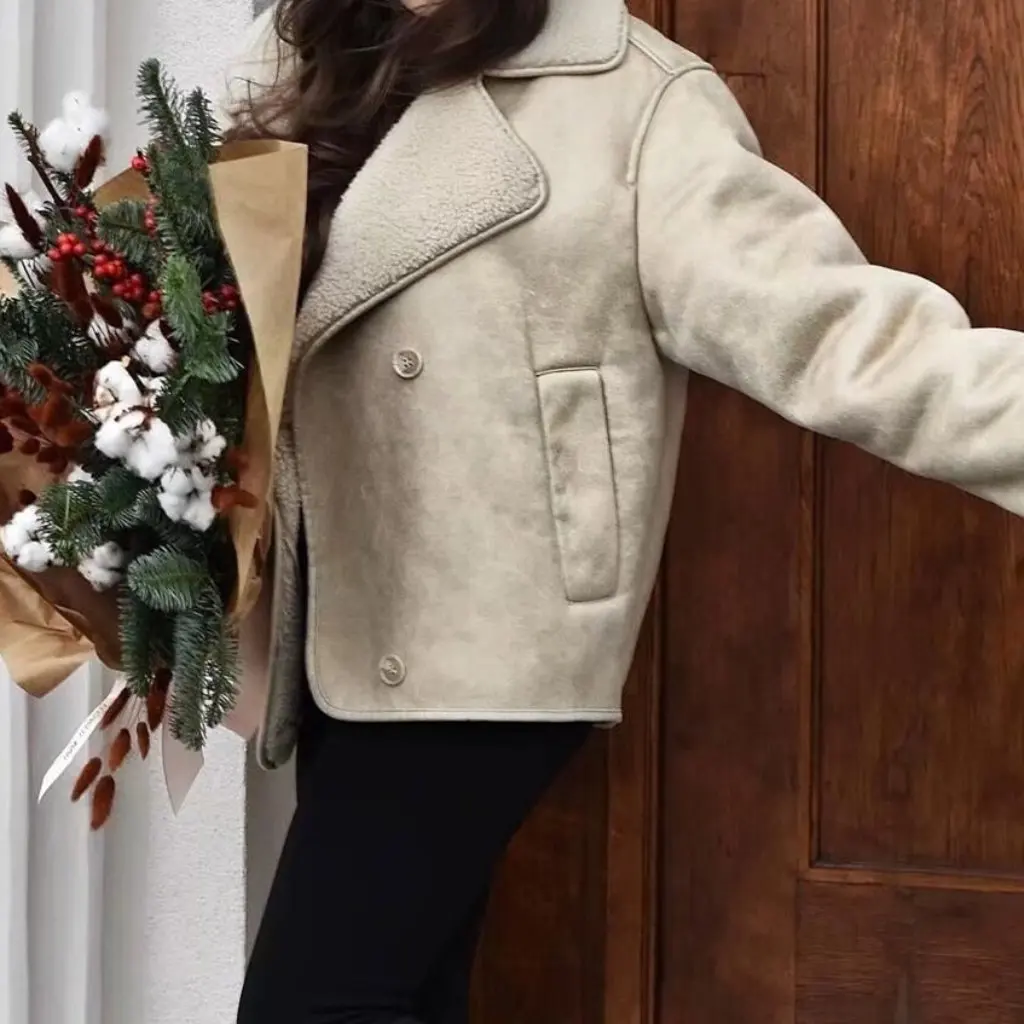 

Women's Lamb Fur Lapel Double-Sided Jacket Coat Spring Loose Fur Integrated European American Style Hot Girl Outerwear