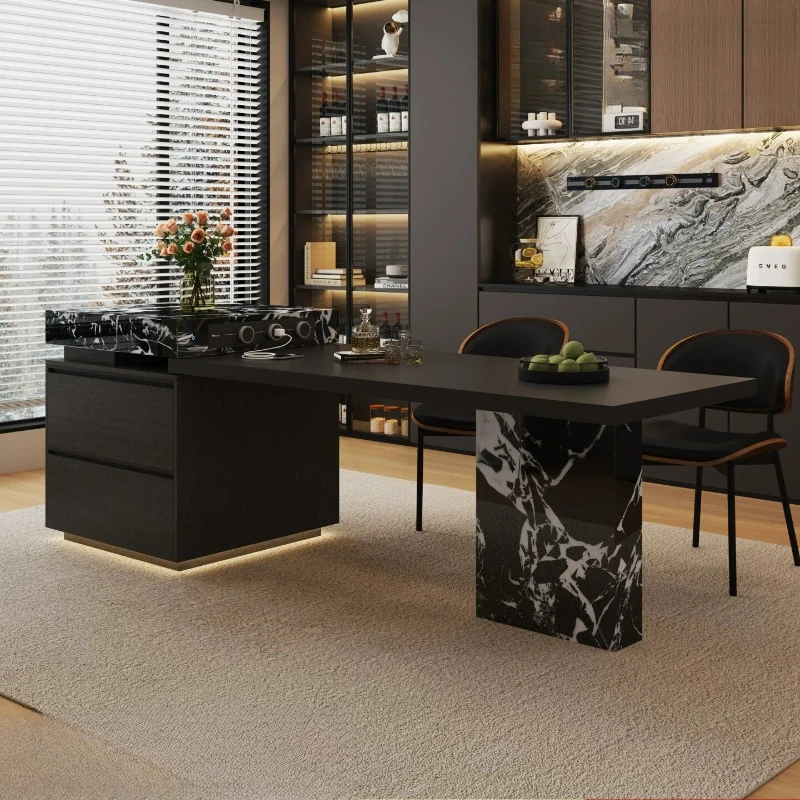 

YJQ Italian rock slab island dining table integrated household retractable open kitchen advanced sensing table