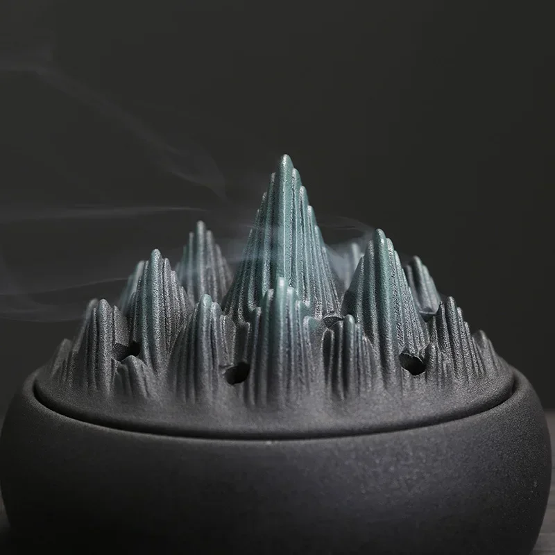 1pc Home Decor Ornaments Mountain Design Fire Prevention Incense Coils Burner Incense Holder Ceramic Censer Zen Tea Pet