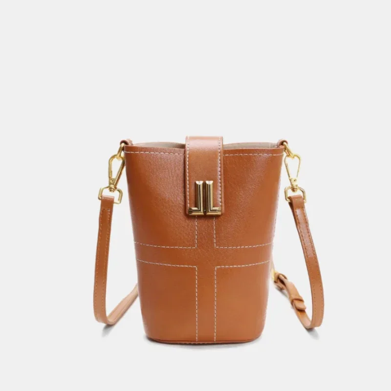 Genuine Leather Luxury Designer Handbag 2024 New Vegetable Tanned Cowhide Crossbody Bag Original Brands Trend Mobile Phone Bag