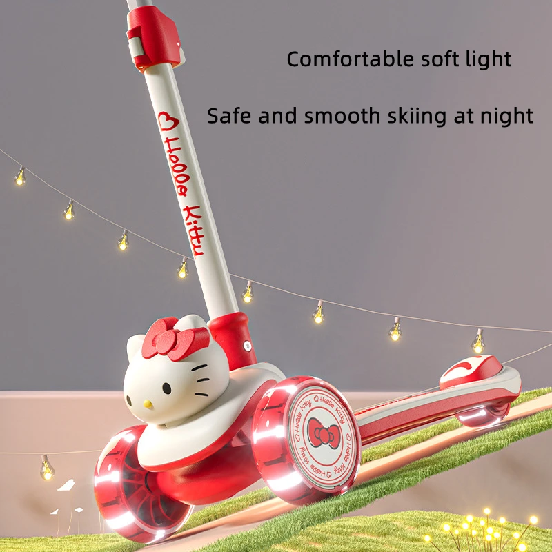 Kawaii Sanrio Anime Hobby Hello Kitty Foldable Scooter Children 3-6 Years Old Scooter Pedal Pulley Car Birthday Present