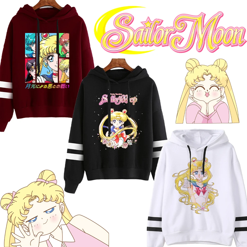 Sailor Moon Y2K Hoodie Cartoon Anime Printed Hooded Sweatshirt Lady Casual Sporty Long Sleeves Adult Autumn Winter Clothing