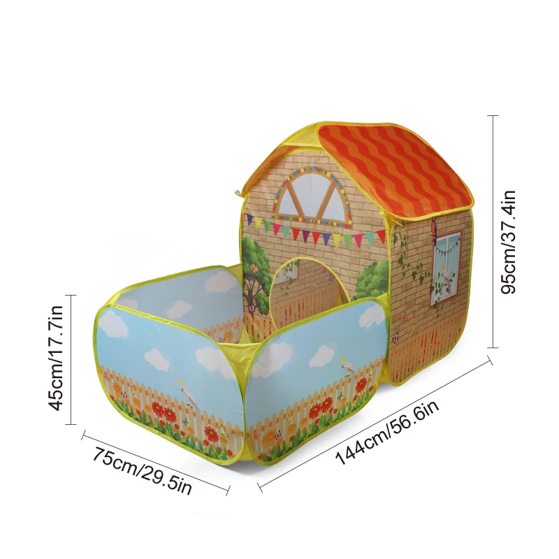 【ترفيه خارجي】خيمة لعب فيلا حديقة الأطفال - مع حوض سباحة كرة أوشن، سياج لعبة كبير منبثق، مسرح لعبة ممتع للأطفال، خيمة بوليستر متينة وإطار فولاذي، لعبة رائعة للحفلات الخارجية، هدية عيد الميلاد، بدون كرات متضمنة
