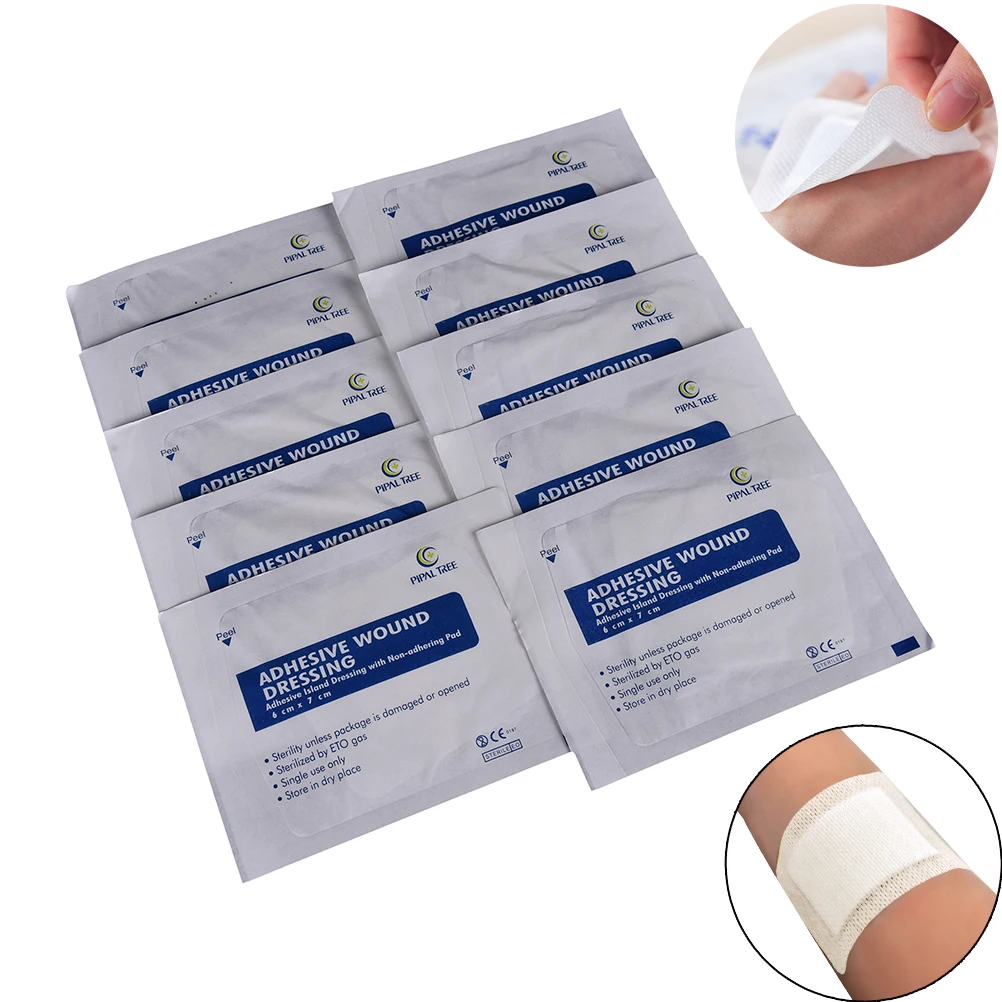 10pcs 6x7cm Breathable Non-Woven Medical Adhesive Wound Dressing Large Band Aid Bandage Health Care Tools