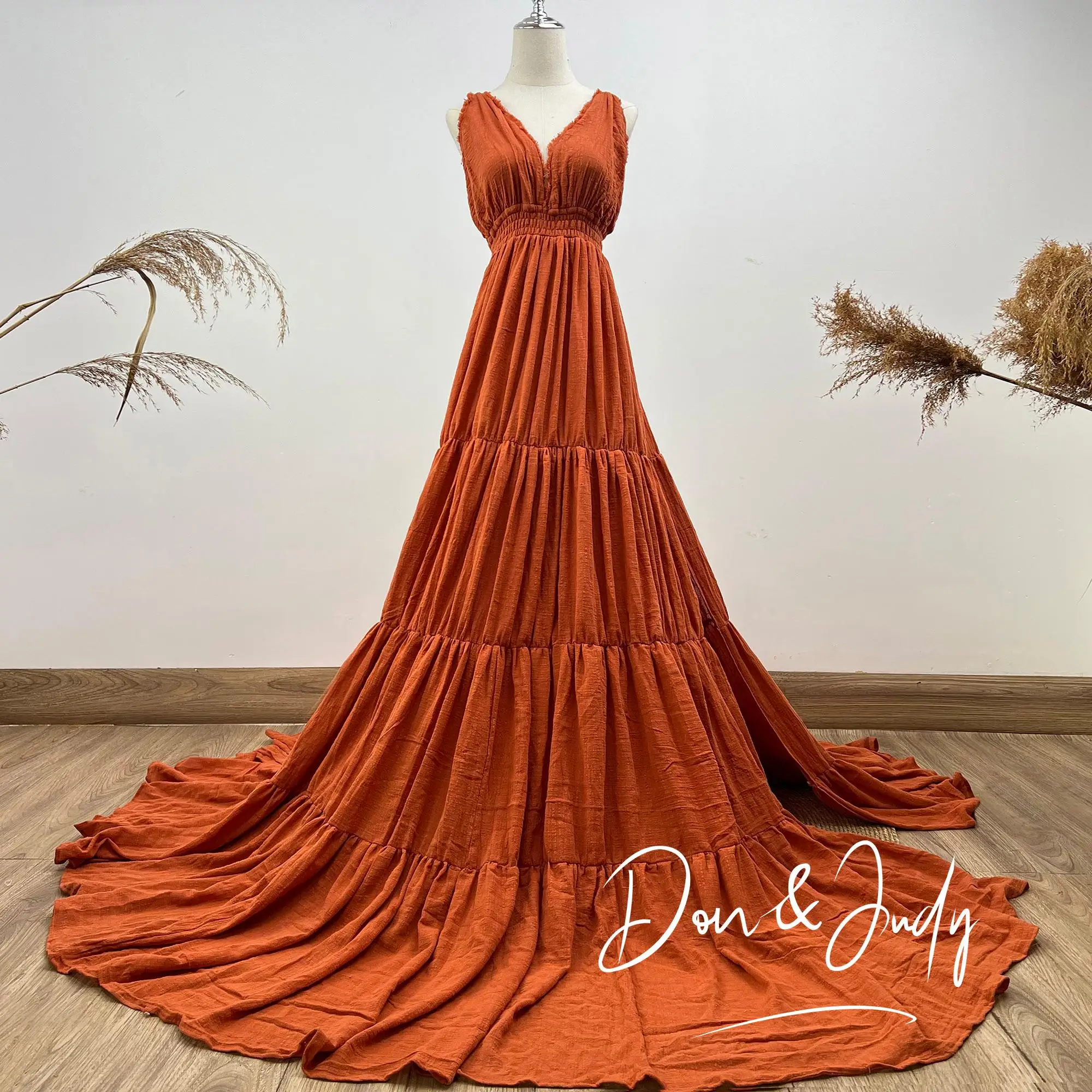 Don&Judy Elegant Dress For Wedding Big Skirt Hem Cake Dress Backless V Neck For Evening Party Gown For Lady Photography