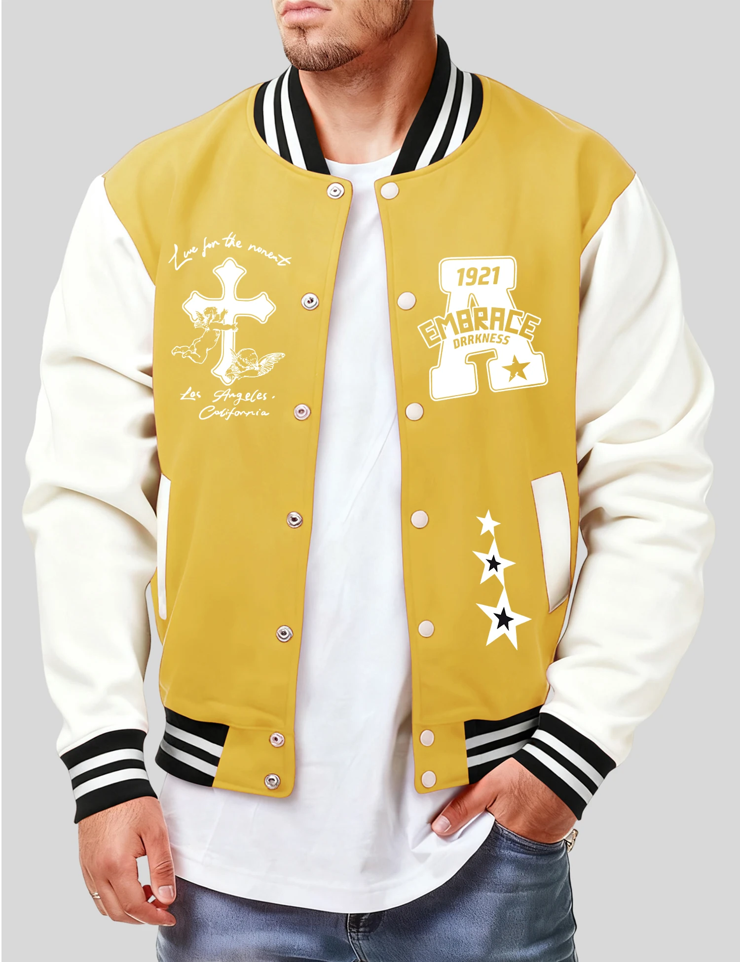 1921 احتضان Drkness طباعة رجالي البيسبول جيرسي فضفاض الشارع الشهير موضة الصوف الملابس للجنسين ريترو الخريف زر علوي