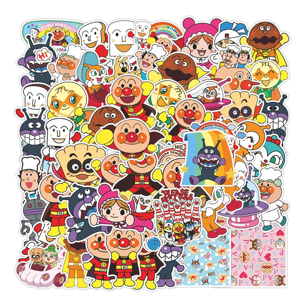 57Pcs Cute Cartoon Anpanman Stickers DIY Animation Decoration Scrapbook Car Bike Waterproof Graffiti Sticker Kids Toys