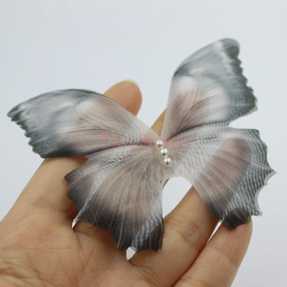 5pcs 100mm Double-layer Organza Butterflies w/ Imitation Pearl Silk Butterfly Accessory for DIY Jewelry Making, Party Decoration