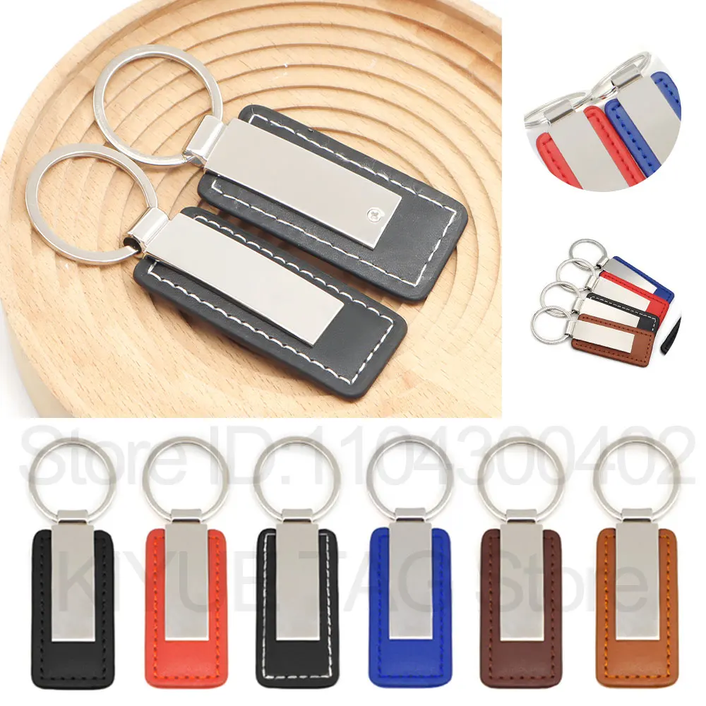 

10Pcs Customized PU Leather Keychain Logo Key Chain Dog Tag Pendant Gift Laser Engraving Retro Vintage Keyring