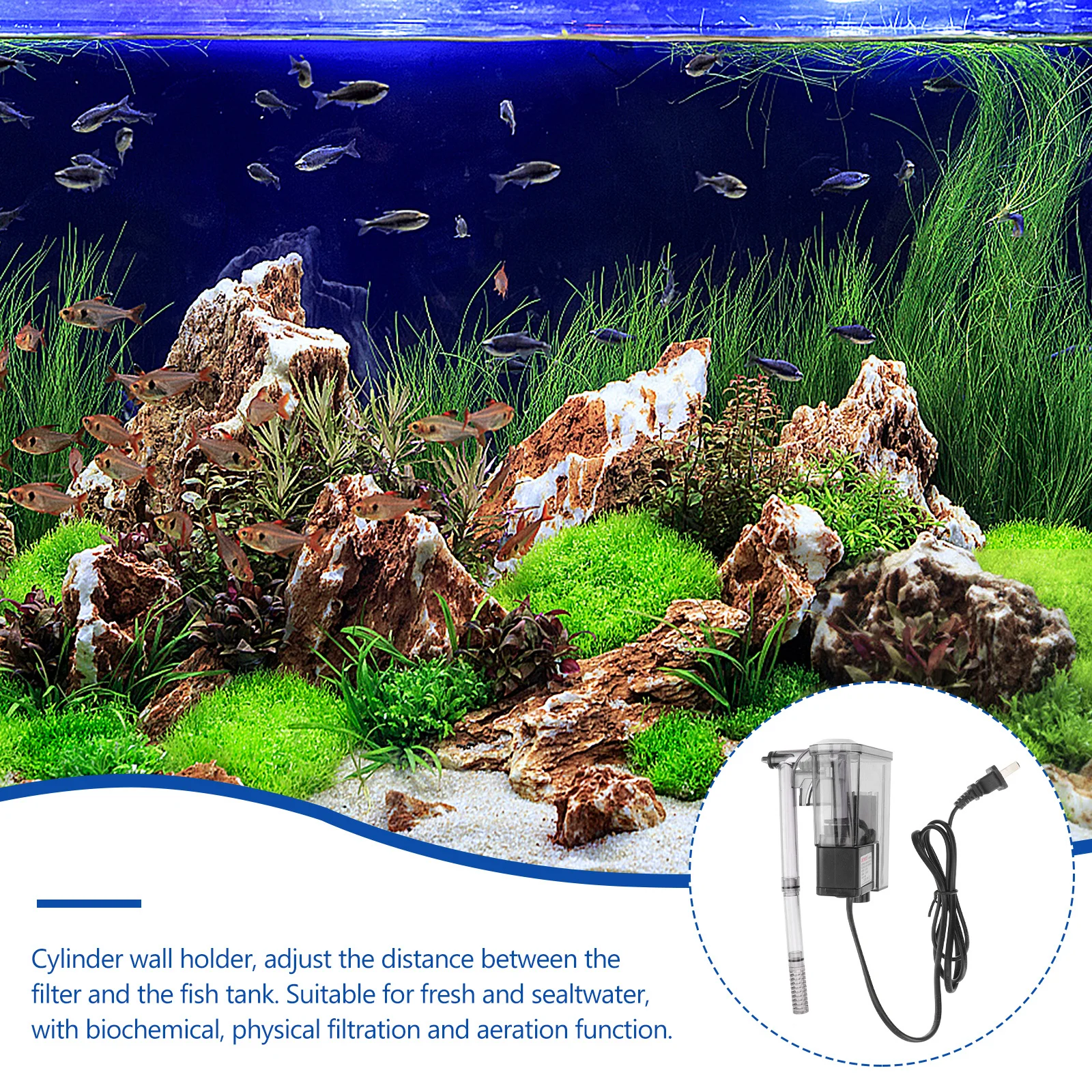 

Aquarium External Hanging Filter Waterfall Design High Efficiency Filtration Adjustable Flow Fish Tank Biochemical Physical