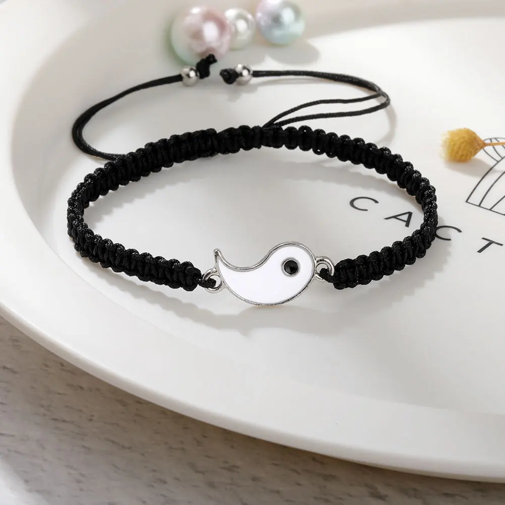 Yin Yang Bracelets for Best Friends, BFF Adjustable Cord Matching Bracelets for Couples, Friendship Relationship Boyfriend