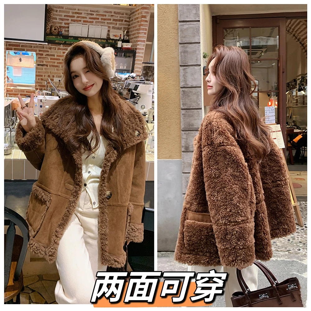 معطف صوف الأغنام للنساء في خريف وشتاء 2025 معطف متكامل من صوف الضأن وصوف قص الأغنام #3