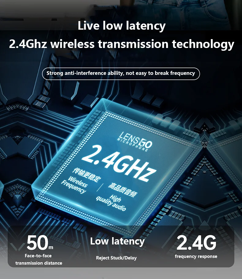 LENSGO 318D bezprzewodowy klapa mikrofonu Mini szyi mikrofon krawatowy z redukcją szumów i 50m transmisji dla aparat telefon