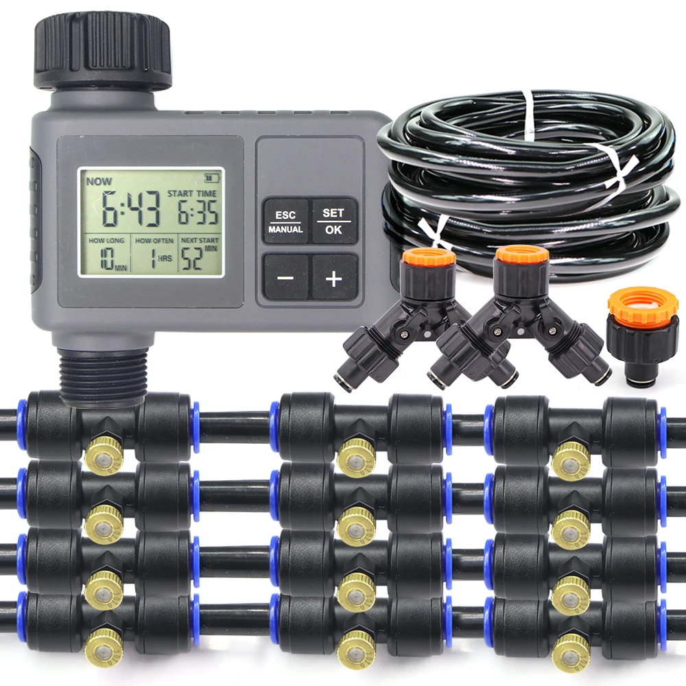 

50-5 м 0,5 мм латунная насадка программируемый таймер распылительный ирригационный комплект для садовой теплицы овощной туман охлаждающий комплект для полива