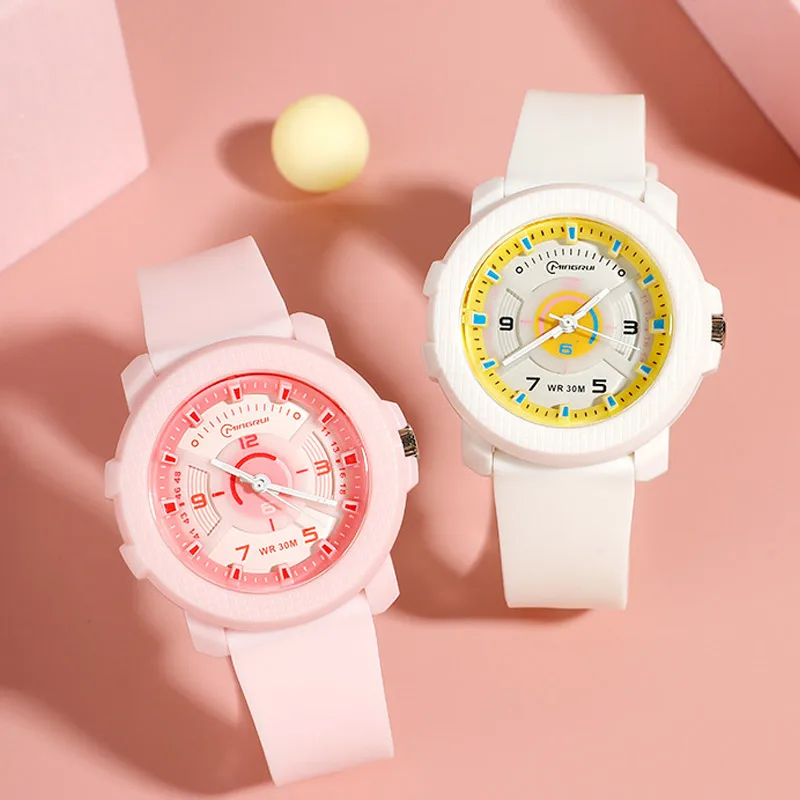 2024 Cute Color Pointer Dial Silicone Waterproof Quartz Children's Watch Casual Sports Student Boys and Girls Clock Gift