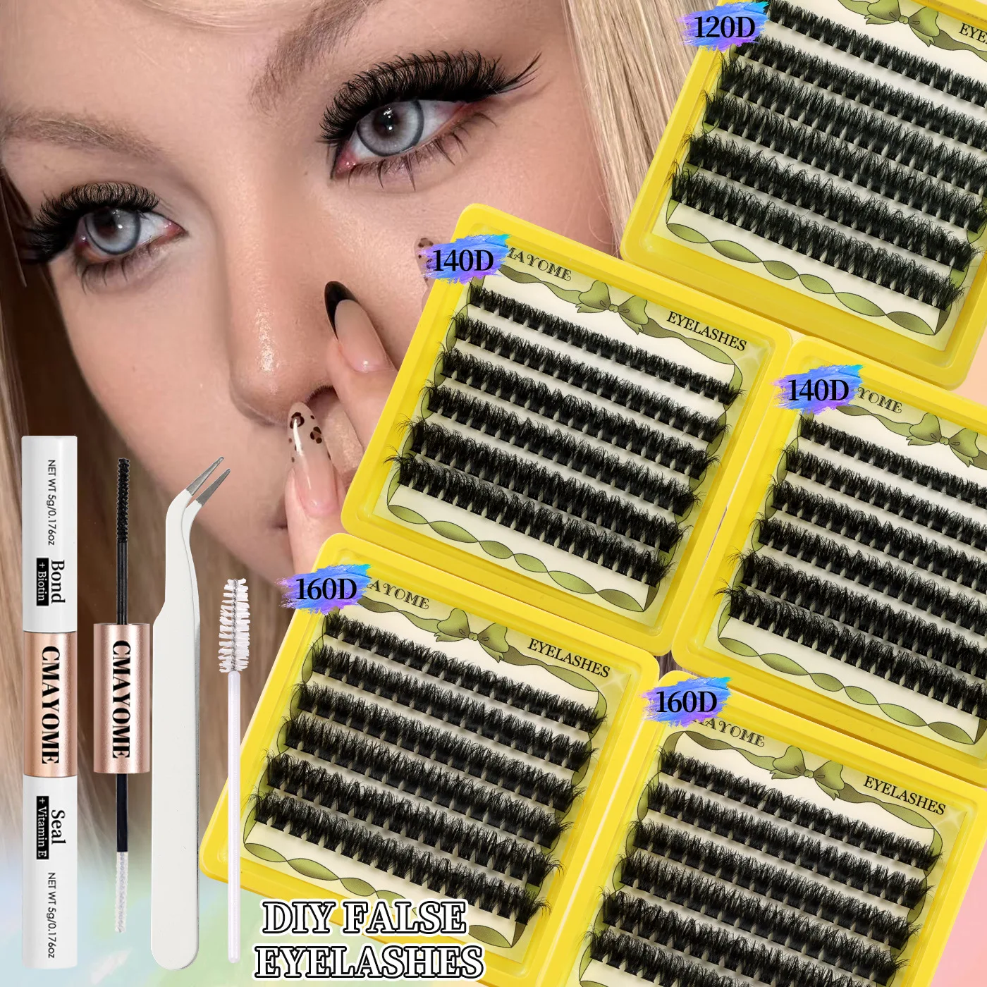 

DIY Clustered Eyelashes Set Thick Fluffy D-Curve Self-Grafting Natural Look Segmented False Eyelashes Kit