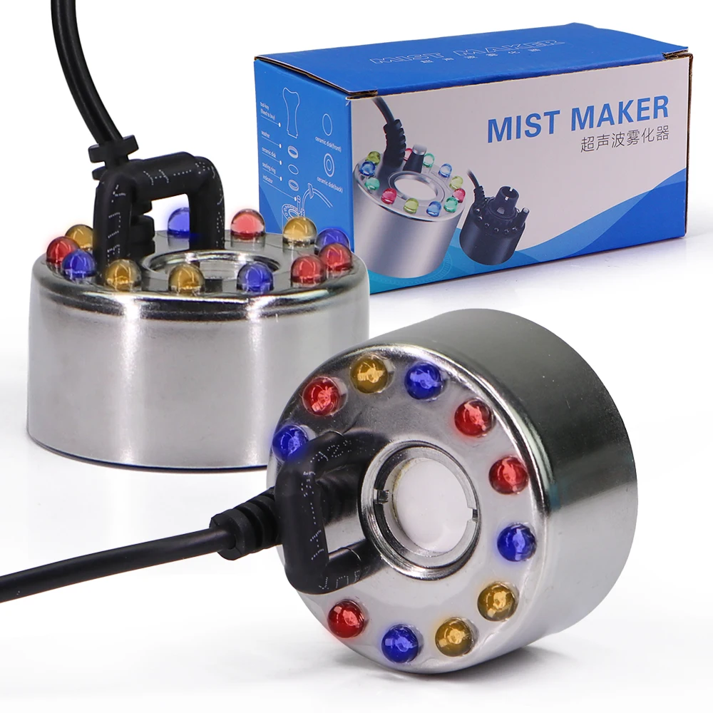 

Ультразвуковой туманообразователь 110-240 В с цветной подсветкой, распылитель для фонтана, аквариума, пруда, распылителя, увлажнителя воздуха