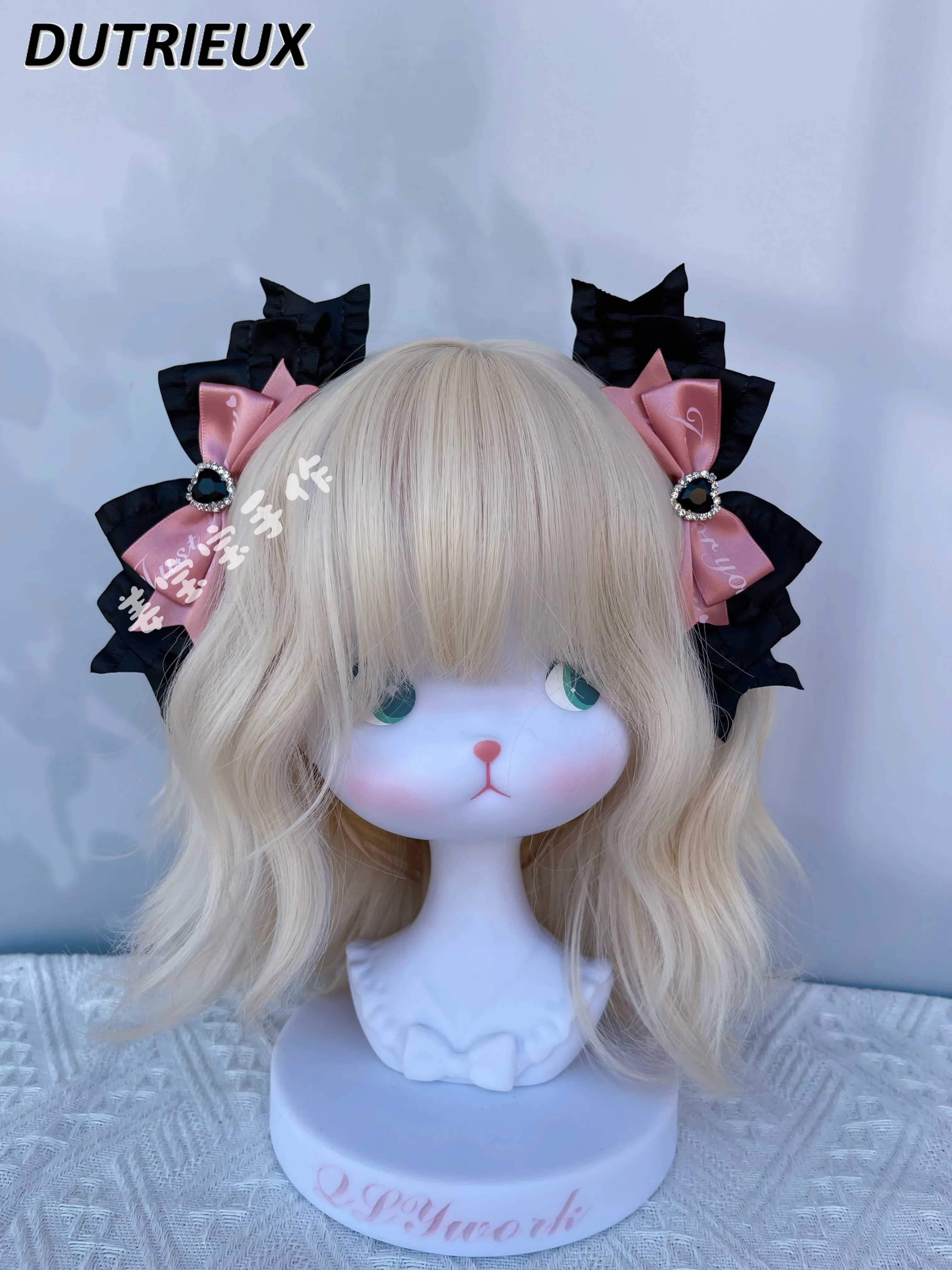 

Handmade Lolita Bow Barrettes Color Matching Japanese Double Horsetail Headwear Sweet Cute Girl JK All-Match Hair Accessories