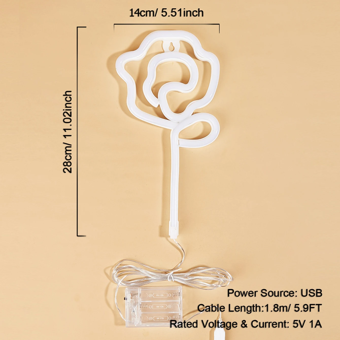 Chi-buy LED Neon Pendant Rose Flower USB Powered Neon Signs Night Light Suitable for Bedroom, Wedding, Game Room, Gift