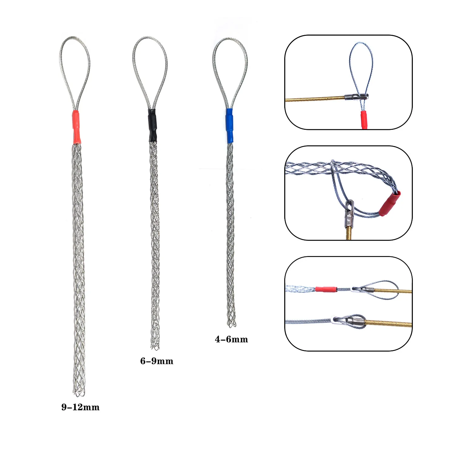 Imagem -02 - Cabo de Aço Puxando Meias Grips Malha Galvanizada Ferramentas Extrator Tubo Antiderrapante Conduíte Cobertura Líquida Cores 425 mm