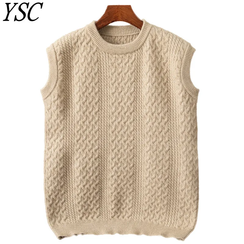 

YSC 2023 man knitting High imitation wool vest round neck Seven Needle Thickened Yuanbao Needle High-quality soft keep warm Vest