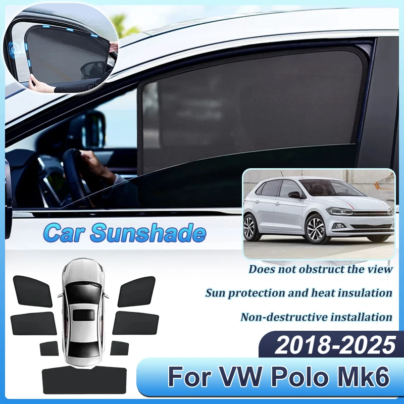 

Для Volkswagen VW Polo Mk6 Hatchback 2018-2025: Сетчатая магнитная солнцезащитная шторка на окно, козырек от УФ-лучей, аксессуары