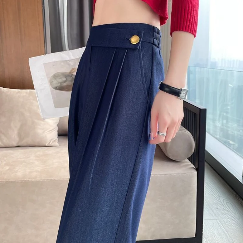 

Tencel Slacks High Rise Verticality Jeans Summer Thin New Straight Tube Loose Denim Pants Hanging Ice Silk Wide Baggy Trousers