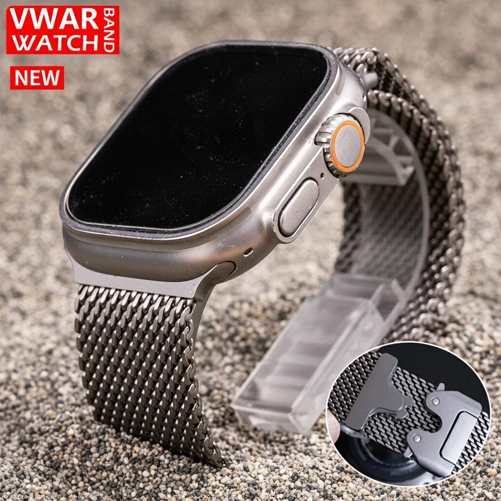

Official Titanium Milanese Loop Band for Apple Watch Bands Ultra 2/Ultra 49mm 46mm 45mm 44mm 42mm Parachute-style Strap Bracelet