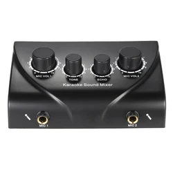Professional Karaoke Sound Mixer Audio System Portable Dual Mic Inputs For Amplifier Echo RCA Cable Power Adapter for TV PC