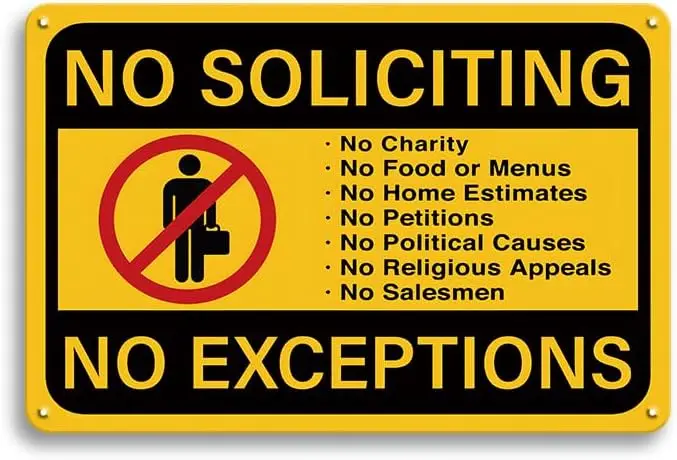 No Soliciting Tin Sign,No Excuses No Exceptions Do Not Ring Bell Knock Decals Metal Sign es-aluminum