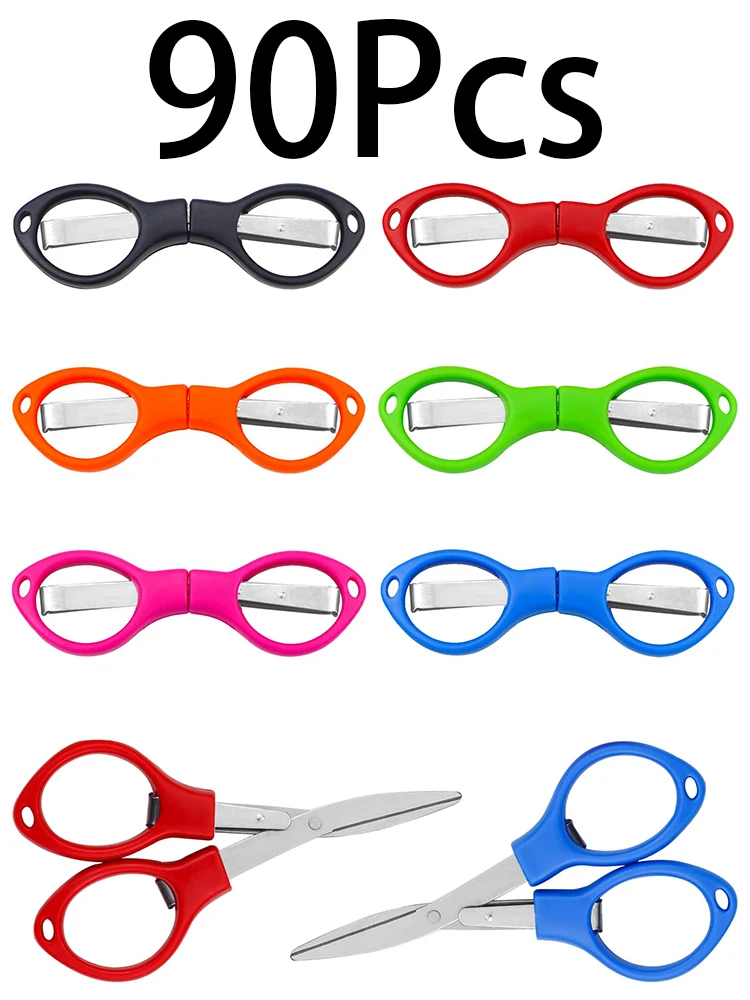 90Pcs Stainless Steel Portable Colorful Small Folding Scissors Fishing Scissors With Plastic Handle