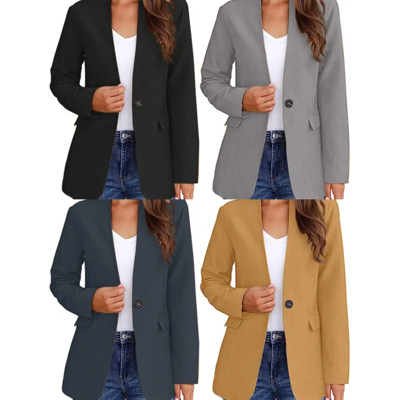 Elegant Blazers Women Long Sleeve Chic Office Lady Casual All-match Temperament Solid Fashion Classic Basic V-neck Coat